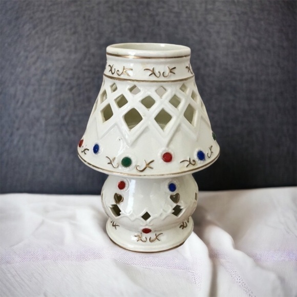 𝅺tea Light/Votive Candle Holder With Jewels Porcelain/Ceramic. - Picture 1 of 5